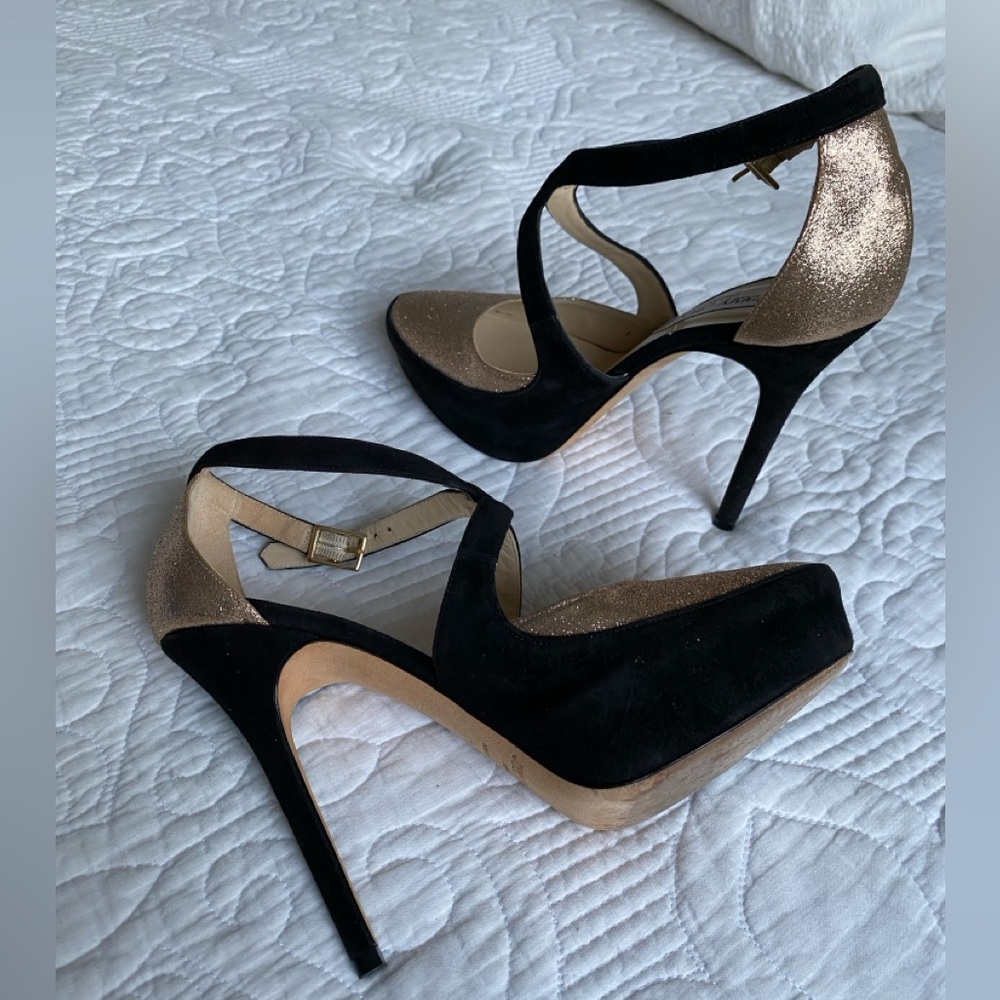 Jimmy Choo tulip platform, black and gold, size 38